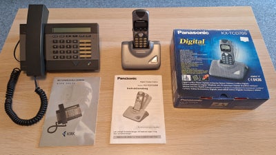 Telefon, Kirk Delta Trio & Panasonic  KX-TCD705, hhv. analog telefon og digital trådløs telefon, beg