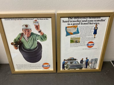 Skilte, GULF reklamer., To originale helsides reklamer for GULF fra henholdsvis 1967 og1969 (th) hen