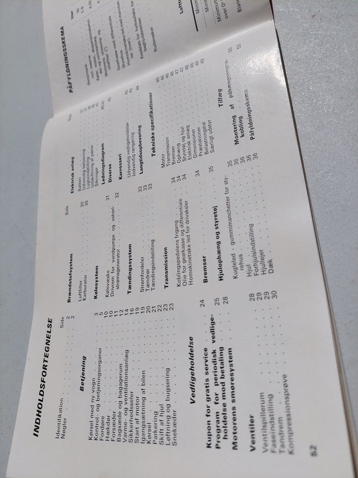 Instruktionsbog, Fiat 128 3P