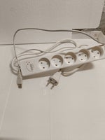 Strømkabel, Spareskinne med USB, 1 m.