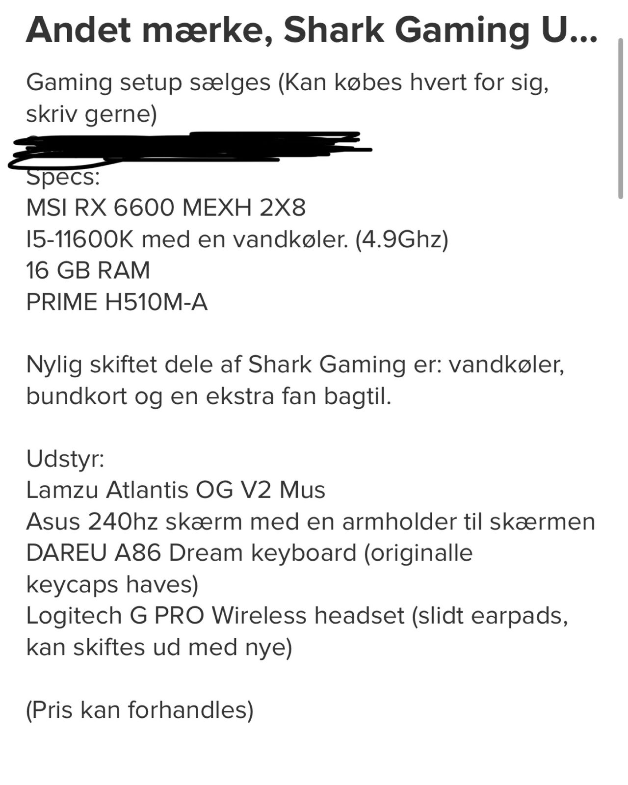 Andet mærke, Shark Gaming, I5-11600K (4.9Ghz) Ghz