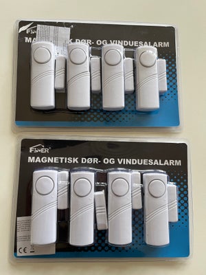 Døralarm, Magnetisk dør- og vinduesalarm
Monteres uden skruer
4 stk i hver pakke - har 2 pakker 
Hel