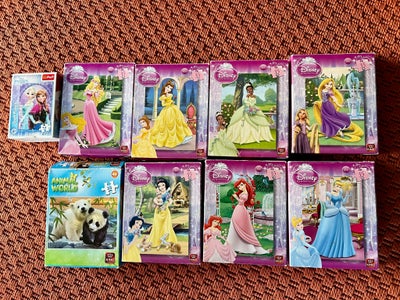 Prinsesser, 9 x små puslespil, puslespil, Samlet pris
7 x Disney prinsesse med 35 brikker
1 x Frost 