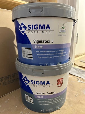 Væg- og loftmaling, Sigma Coatings, 2 x 10 liter, Hvid, Sigma Coatings Renova Isotop Matt, 10 liter,