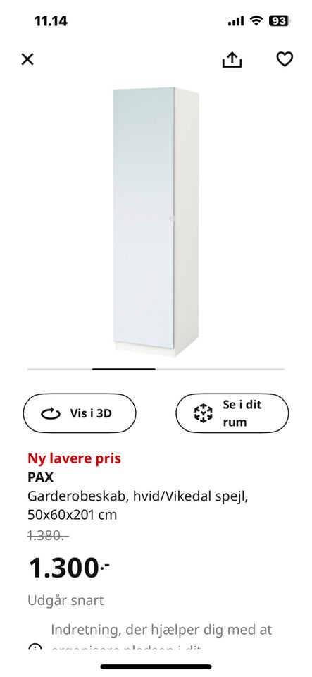 Garderobeskab, Ikea, b: 50 d: 60 h: 201