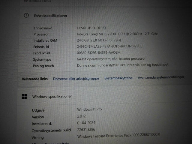 HP EliteBook 840 G5, 3,1 GHz, 24 GB ram