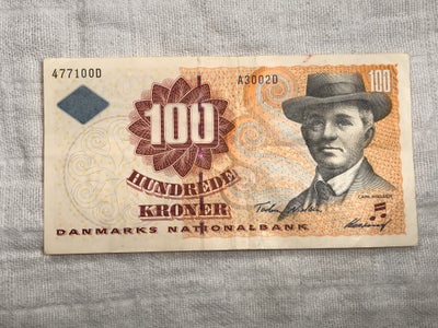 Danmark, sedler, Pålydende 100 kr., 2002, En fin 100 kr. seddel nr. 477100 D  fra 2002, pålydende væ