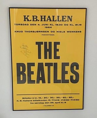 Litografi, plakat, Beatles, motiv: Koncert i K.B Hallen 1964, b: 61 h: 86, Ramme medfølger. Koncerte