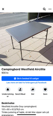 Campingmøbler, Westfield, a-mål: 120, Westfield campingbord, sammenklappeligt - vejer 11k. Lækkert s