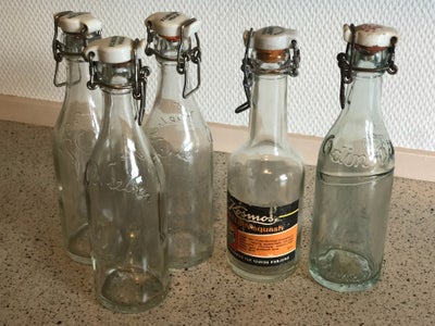 Flasker, Patentflaske, 5 stk. Patentflasker med porcelænslåg - gummiringene er der - men porøse. 
Pr
