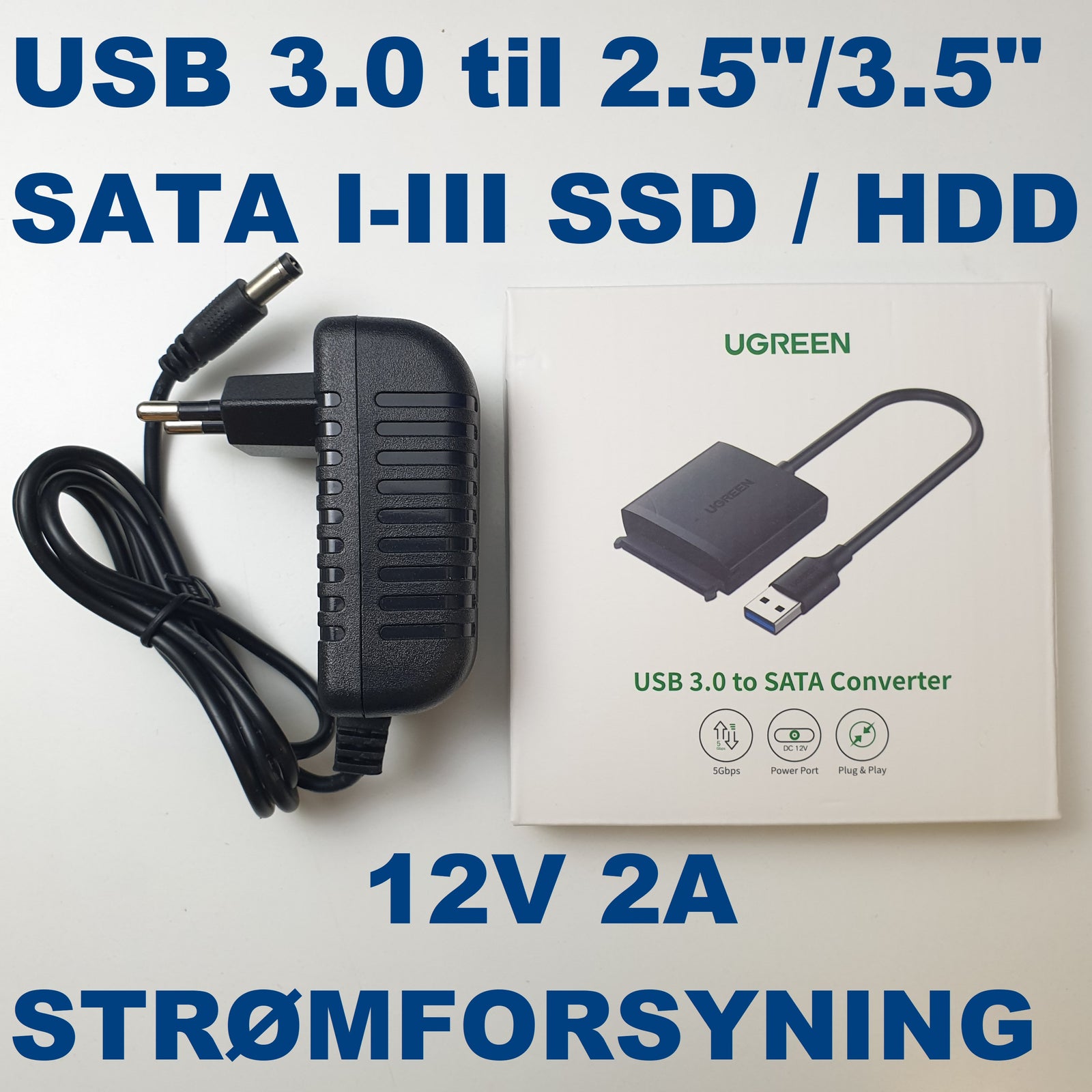 sprogfærdighed Jabeth Wilson ufravigelige Adapter, USB 3.0 til SATA 2.5" & 3.5" - dba.dk - Køb og Salg af Nyt og Brugt