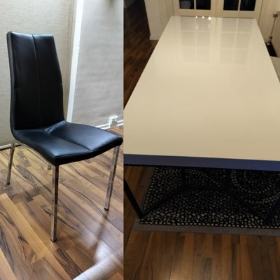 Spisebordsstol, b: 200, Spisebord og 5 stk stol. B: 2.00 H: 76 D: 95 højglans bord.