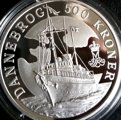 Danmark, mønter, SØLV 500DKK, 2008, SMUK SØLV 500 KRONE 2008 DANNEBROG i PROOF Kvalitet i kapslen. O