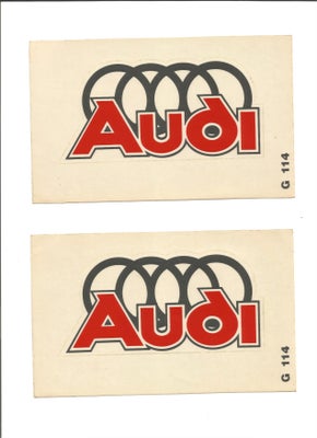 Klistermærker, Audi Logo, 2 x Klistermærker
Mål: 11x18 cm.
Pæn stand.
Samlet pris