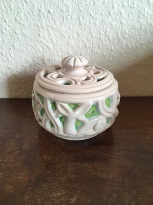 Keramik, Krukke, lågkrukke, skål, Michael Andersen, Fin lågkrukke med dyremotiver i hvid og lysegrøn