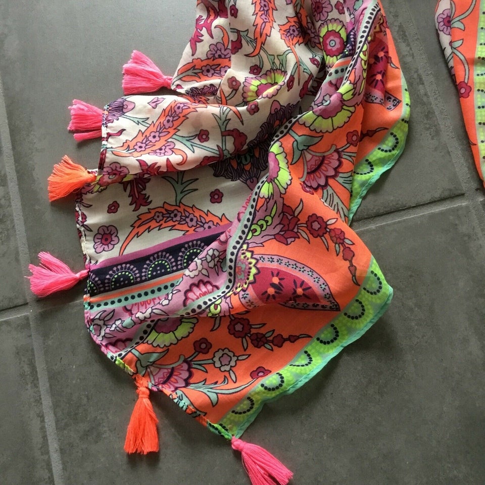 Multifarvet blødt tørklæde i neon pink orange mint, Multifarvet tørklæde med kvaster hvid pink lilla – dba.dk – Køb Salg af Nyt og Brugt