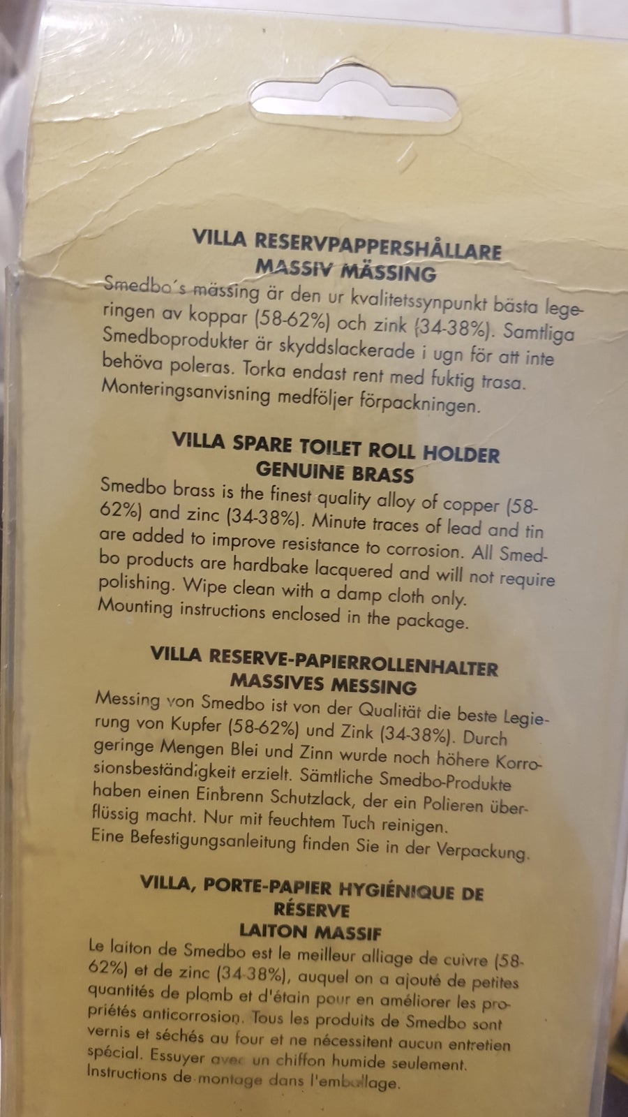 Toiletrulleholder, Smedbo Villa ny ubrugt Håndklædekrog