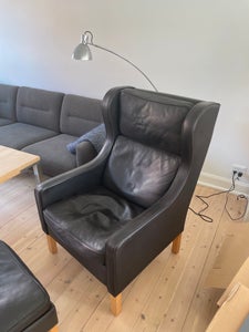 Mogens Hansen lænestol + skammel sort læder