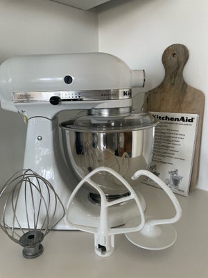 Røremaskine, Kitchenaid, Fin hvid KitchenAid Artisan, 4,8 liter. Der medfølger skål i rustfristål 4,