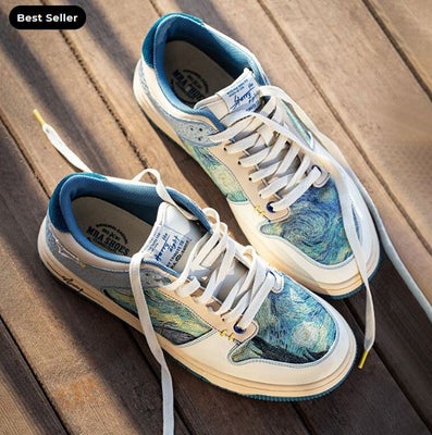 Herresko, Comfortable, str. 46,  White and Blue,  Ubrugt, Never used sneakers with "Starry Night" by