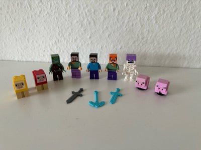 Lego Minecraft, Lego Minecraft, Lego Minecraft figurer, samt 3 sværd, to grise og får fra det populæ