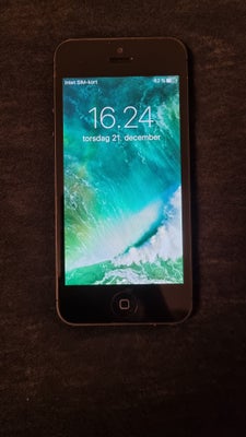 iPhone 5S, 16 GB, sort, God, God stand.
Fint batteri.
Oplader medfølger ikke.