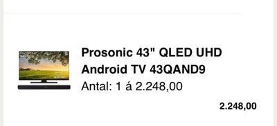 LED, Prosonic, 43", Perfekt, Prosonic LED TV med subwoofer sælges. Købt i juli 2023, så har fortsat 