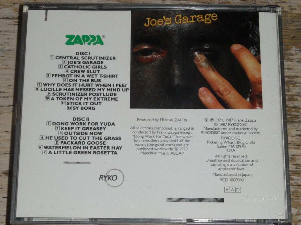 FRANK ZAPPA: JOE'S GARAGE ACTS I - II - III 2 CD, rock