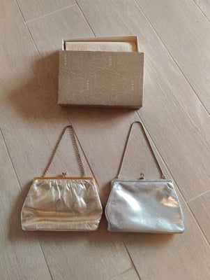 Festtaske, Neye, læder, 2 flotte håndtasker (én i guld og én i sølv) til fest / selskab /konfirmatio