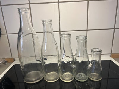 Glas, 5 mælkeflasker sælges samlet