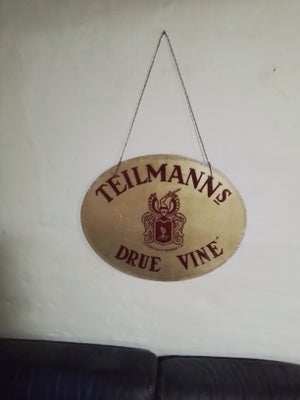 Teilmann's guld belagt skilt, Teilmann's Drue Vine, Retro med lidt patina
 facetslebet glas 
Guld be