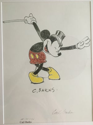 Serigrafi, Carl Barks, motiv: Mickey Mouse, b: 34 h: 48, Serigrafi/litografi af Carl Barks. Signeret