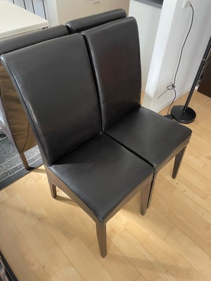Spisebordsstol, Læderlook, Sælger 4 stk. spisebordsstole i sort læderlook. 

Stolene er brugte, men 