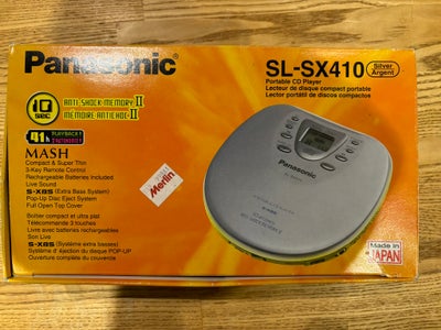 Discman, Panasonic, SL-SX410, Perfekt, Panasonic SL-SX410 diskman med originalt tilbehør.

AC-oplade