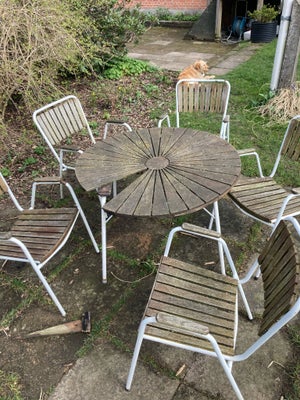 Havebord, Marguerit, Træ og metal, Det original sæt med bord der er 120 cm i diameter med 5 stole, f