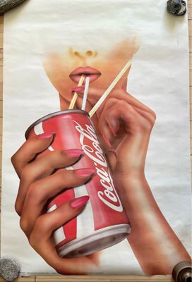Vintage Coca cola plakat, Stor og sjælden vintage reklame Coca Cola plakat fra 1983. Designet af And