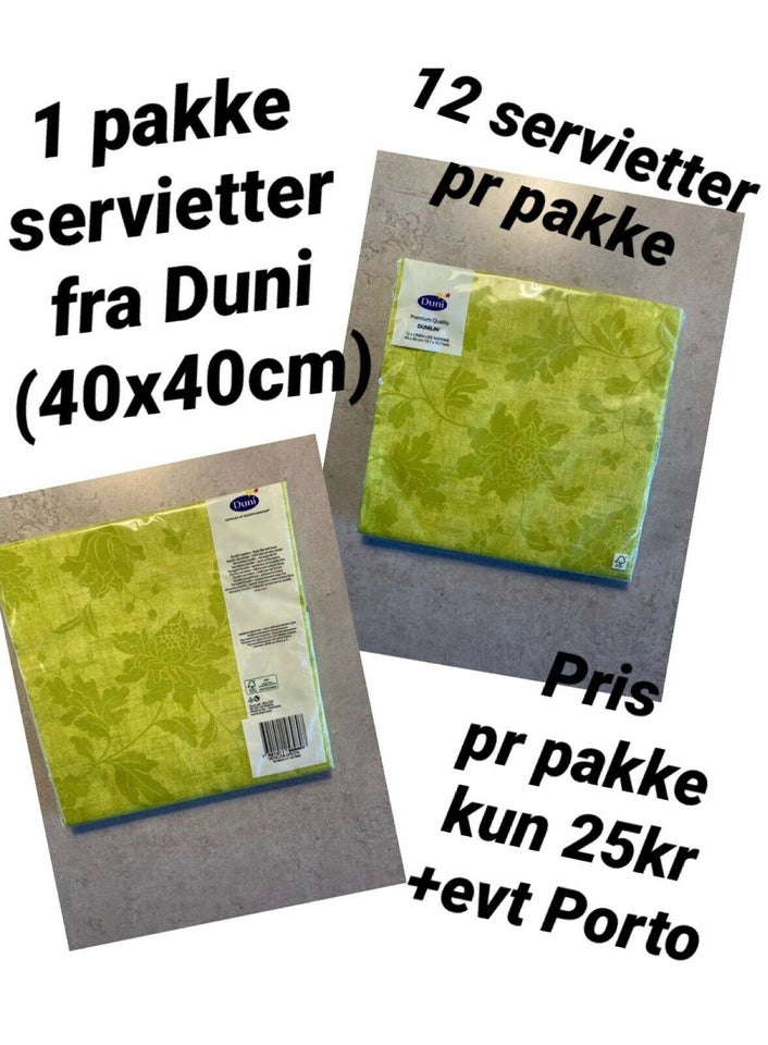 1 pakke servietter 40x40cm, Duni – dba.dk – Køb Salg Nyt og Brugt