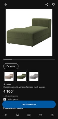 Chaiselong, stof, 1 pers. , IKEA, Jättebo modular sofa, left side chaiselong. Color green from IKEA.