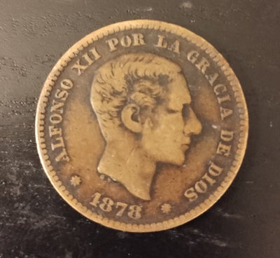 Vesteuropa, mønter, Alfonso XII, 1878, Kong Alfonso XII 1878
Spanien kong.


