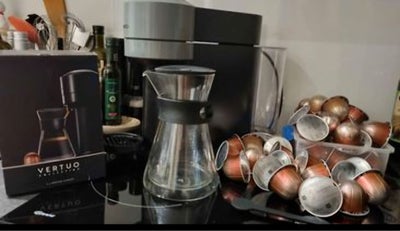 Kaffemaskine, Nespresso Vertuo Next D, Inkl. 48 kapsler til hele kander.
Knap 2 år gammel,  næsten i