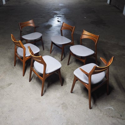 Erik Buck, stol, Model 310, Erik Buch model 310 spisestole teak, Dansk Design mid century

Smukt sæt