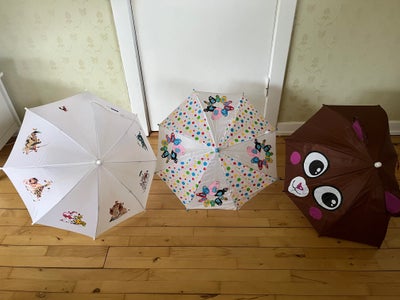 Paraply, Barbapapa m.fl., 3 børneparaplyer sælges. Den 1. På billedet er hvid med forskellige motive