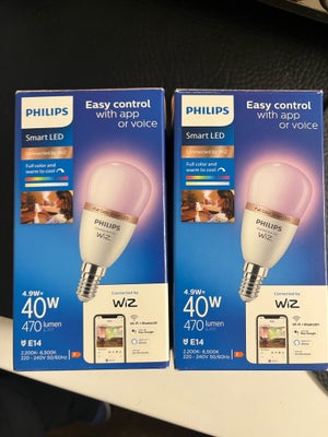 Pære, Philips smart LED, Sælger 2 pære. Samlet pris 200kr. 
Fortrækker afhentning. 
Ved afhentning K