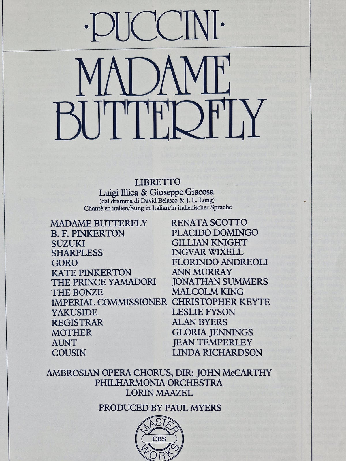 LP, Giacomo Puccini, Madama Butterfly