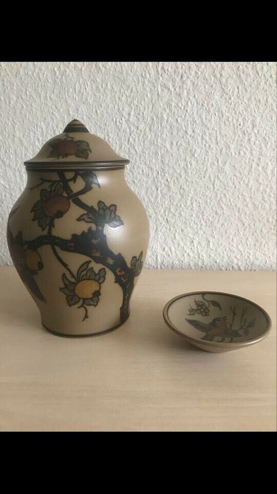 Keramik, Krukke med låg fra L. Hjort, Keramik Bornholm dba.dk – og af Nyt og Brugt