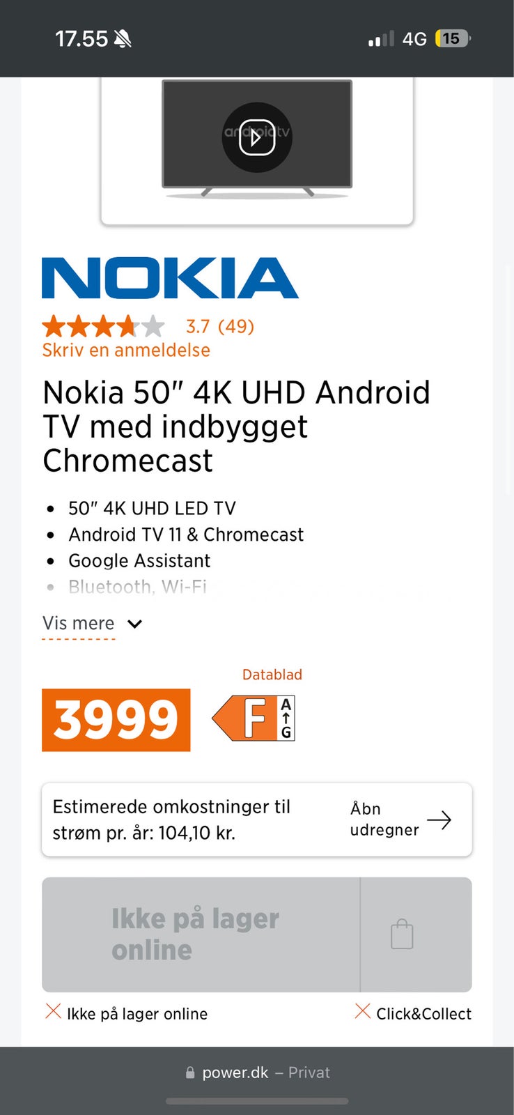 NOKIA 4K Android TV, 50 tommer , Nokia