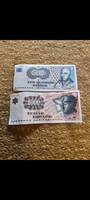Danmark, sedler, 1500, To pæne sedler fra forrige serie.

1 stk 500 kr
1 stk 1000 kr

Pæn stand på d