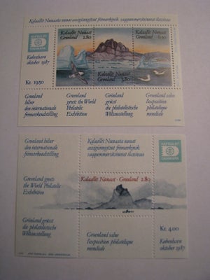Grønland, postfrisk, 2 miniark.

Se også min andre postfriske miniark, Hafnia 87, fra:
- Danmark, 3 