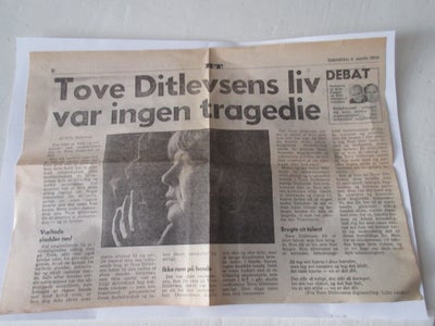 Andre samleobjekter, Tove Ditlevsen Nekrolog fra 9. marts 1975, Dagbladet B.T. Tirsdag d 9 marts 197