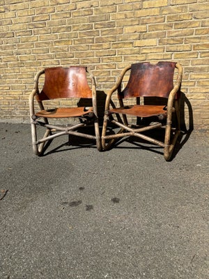 Anden arkitekt, Horsnæs bambusstole, Loungestol, Horsnæs Møbler, to lænestole, bambus, læder, 1970'e